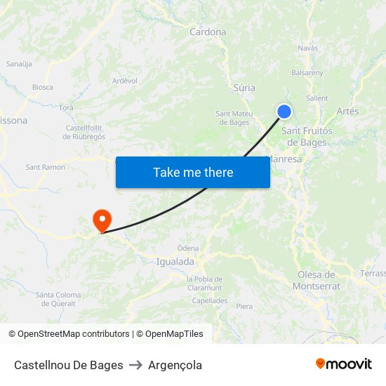 Castellnou De Bages to Argençola map