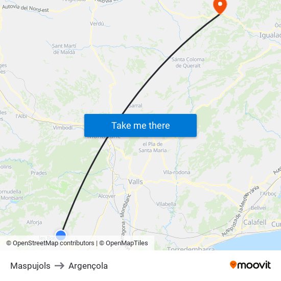 Maspujols to Argençola map