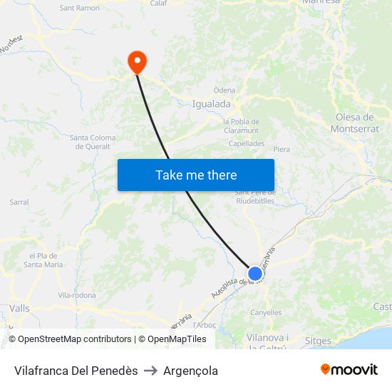 Vilafranca Del Penedès to Argençola map