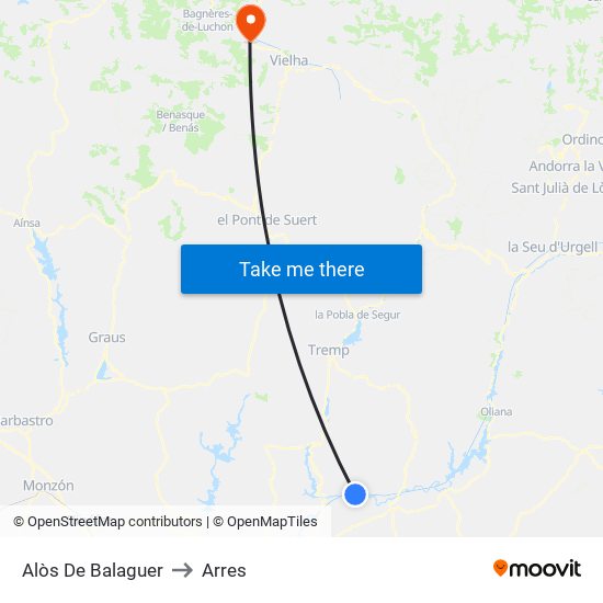 Alòs De Balaguer to Arres map