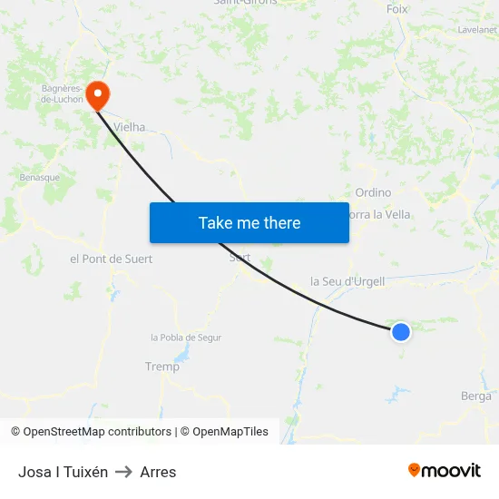 Josa I Tuixén to Arres map