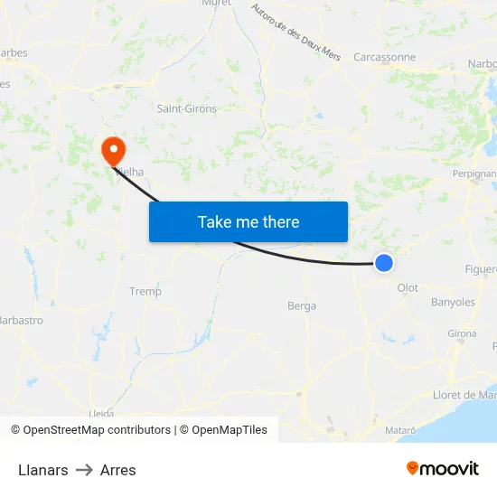 Llanars to Arres map