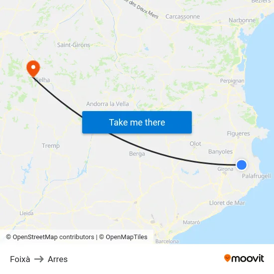 Foixà to Arres map