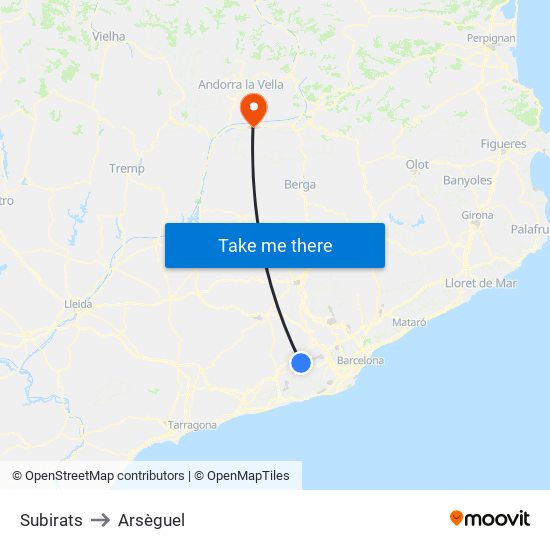Subirats to Arsèguel map
