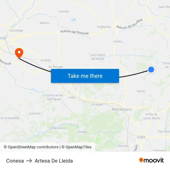 Conesa to Artesa De Lleida map