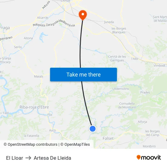 El Lloar to Artesa De Lleida map