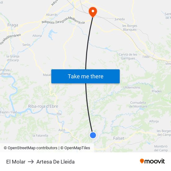 El Molar to Artesa De Lleida map