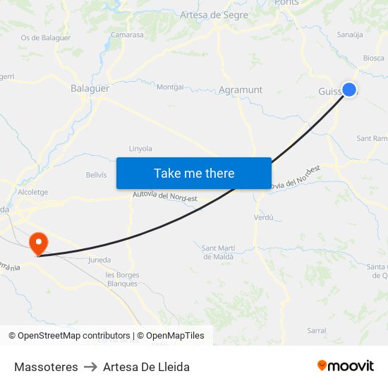 Massoteres to Artesa De Lleida map