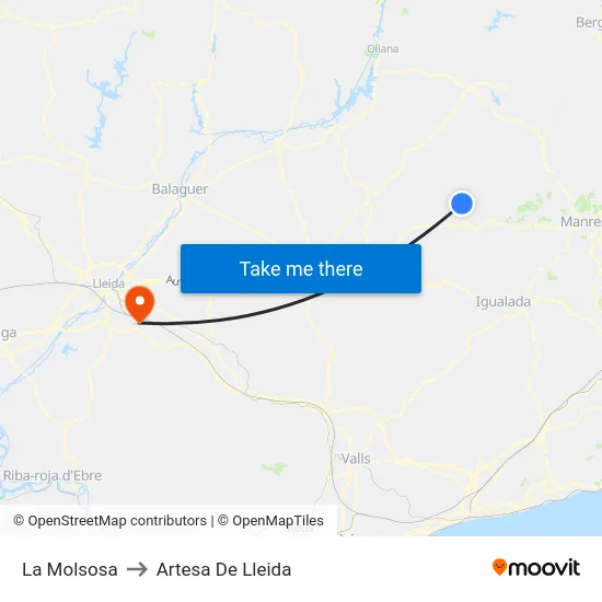 La Molsosa to Artesa De Lleida map