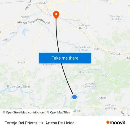 Torroja Del Priorat to Artesa De Lleida map