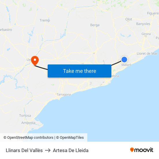 Llinars Del Vallès to Artesa De Lleida map