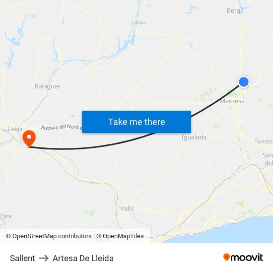 Sallent to Artesa De Lleida map