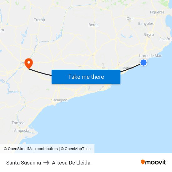 Santa Susanna to Artesa De Lleida map