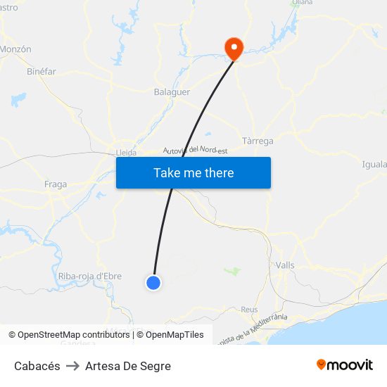 Cabacés to Artesa De Segre map