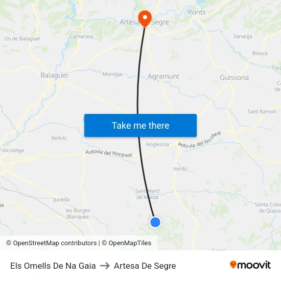 Els Omells De Na Gaia to Artesa De Segre map