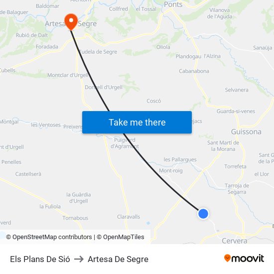 Els Plans De Sió to Artesa De Segre map