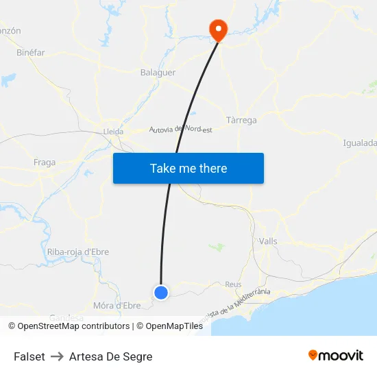 Falset to Artesa De Segre map
