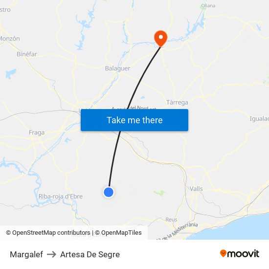 Margalef to Artesa De Segre map