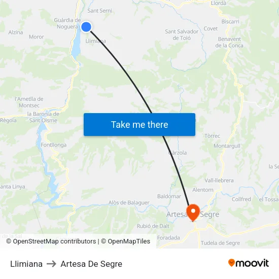 Llimiana to Artesa De Segre map
