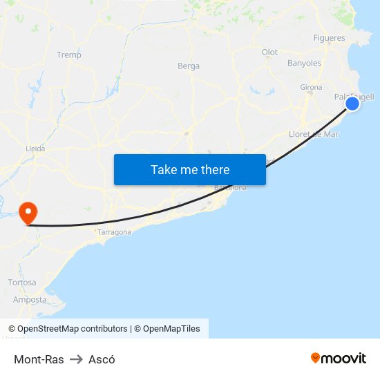 Mont-Ras to Ascó map