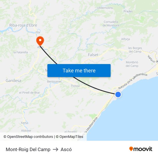 Mont-Roig Del Camp to Ascó map