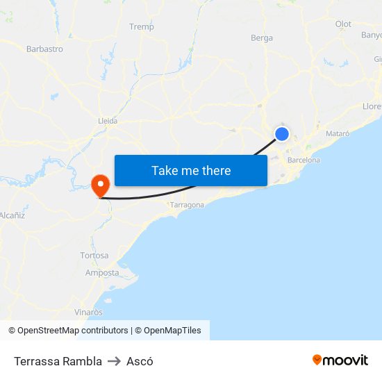 Terrassa Rambla to Ascó map