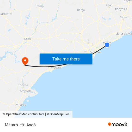 Mataró to Ascó map