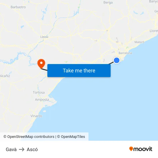 Gavà to Ascó map