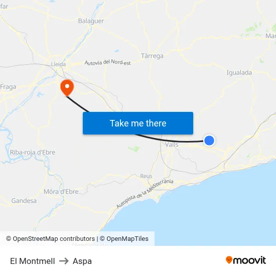 El Montmell to Aspa map