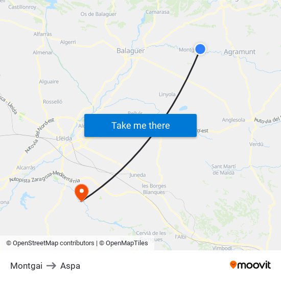 Montgai to Aspa map