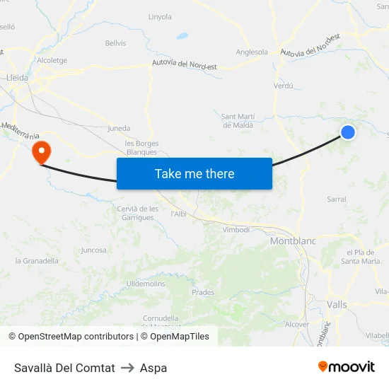 Savallà Del Comtat to Aspa map