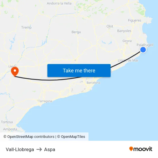 Vall-Llobrega to Aspa map