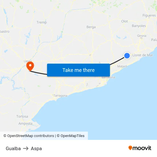 Gualba to Aspa map