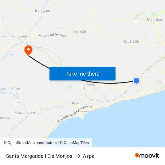 Santa Margarida I Els Monjos to Aspa map