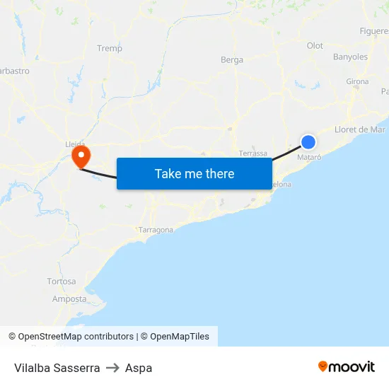 Vilalba Sasserra to Aspa map