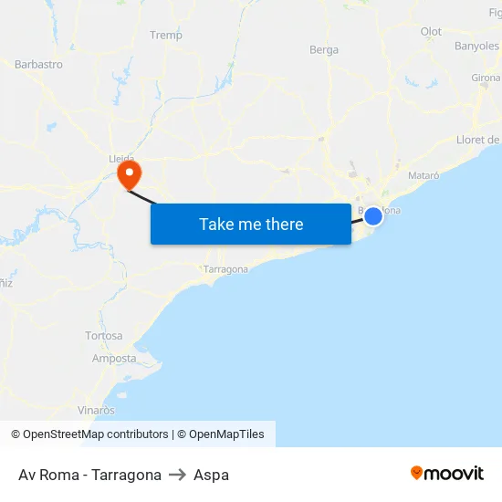 Av Roma - Tarragona to Aspa map