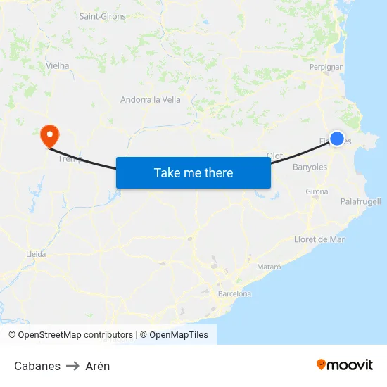 Cabanes to Arén map