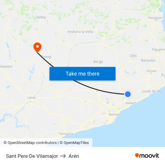 Sant Pere De Vilamajor to Arén map