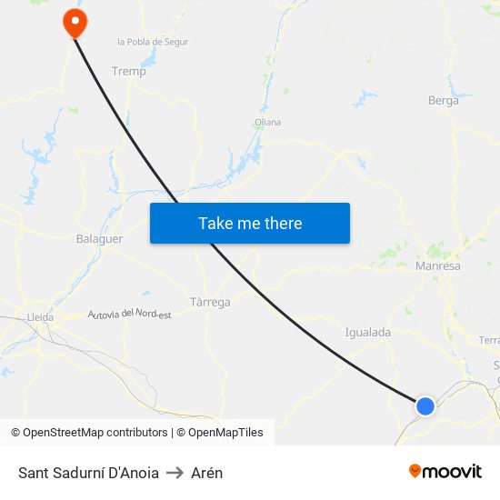 Sant Sadurní D'Anoia to Arén map