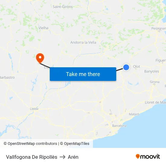 Vallfogona De Ripollès to Arén map