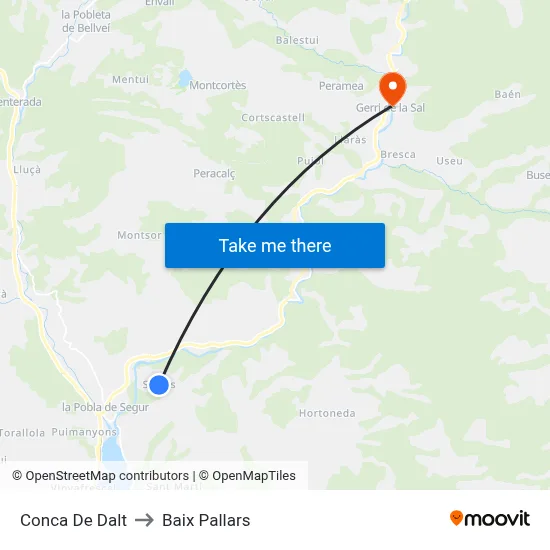 Conca De Dalt to Baix Pallars map