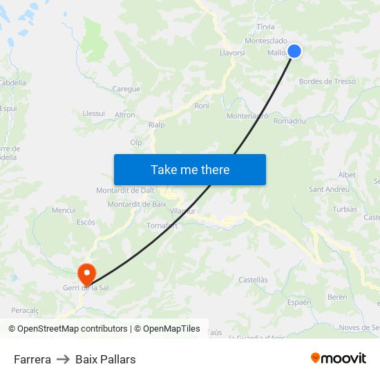 Farrera to Baix Pallars map