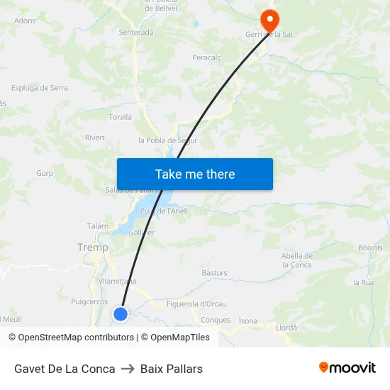 Gavet De La Conca to Baix Pallars map