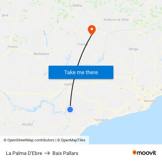 La Palma D'Ebre to Baix Pallars map