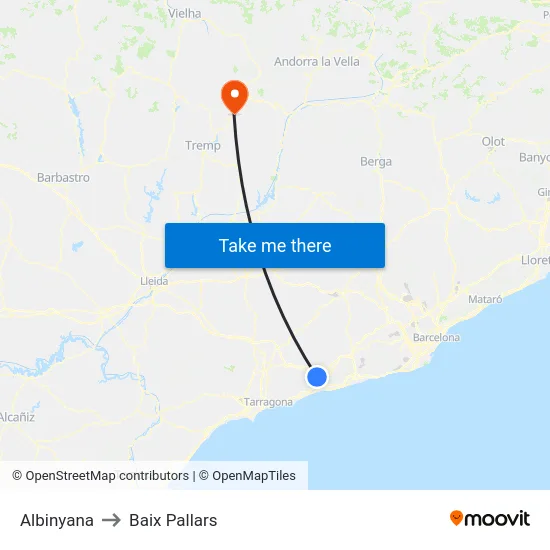 Albinyana to Baix Pallars map