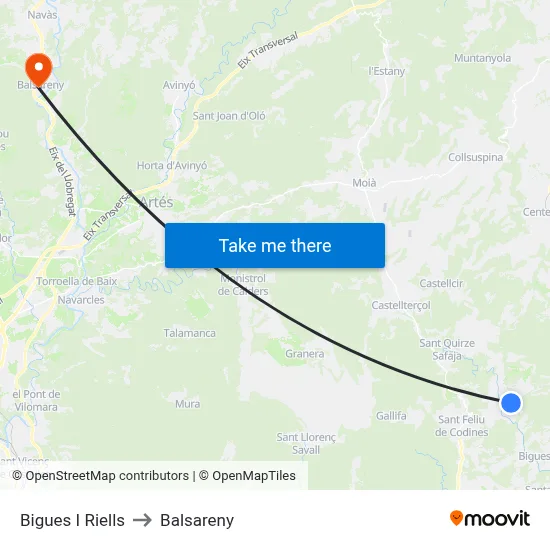 Bigues I Riells to Balsareny map