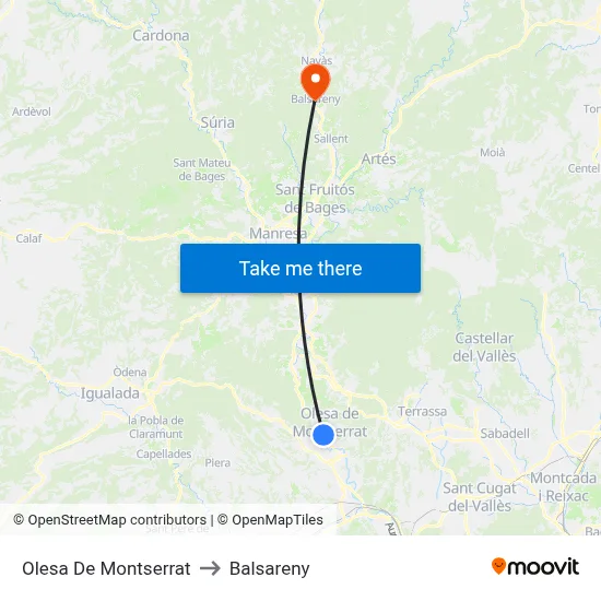 Olesa De Montserrat to Balsareny map
