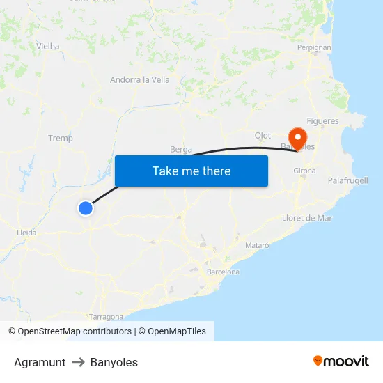 Agramunt to Banyoles map