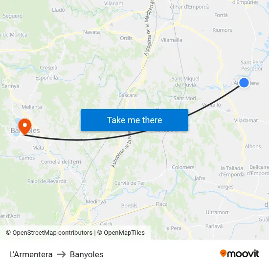 L'Armentera to Banyoles map