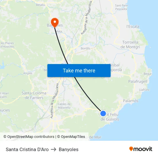Santa Cristina D'Aro to Banyoles map